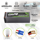 2× OVONIC 4S2P 6000mAh 140C 15.2V LiHV Hardcase LiPo Battery with 5mm Bullet to EC5 Plug for 1/5 Scale RC Cars & Drag Racing